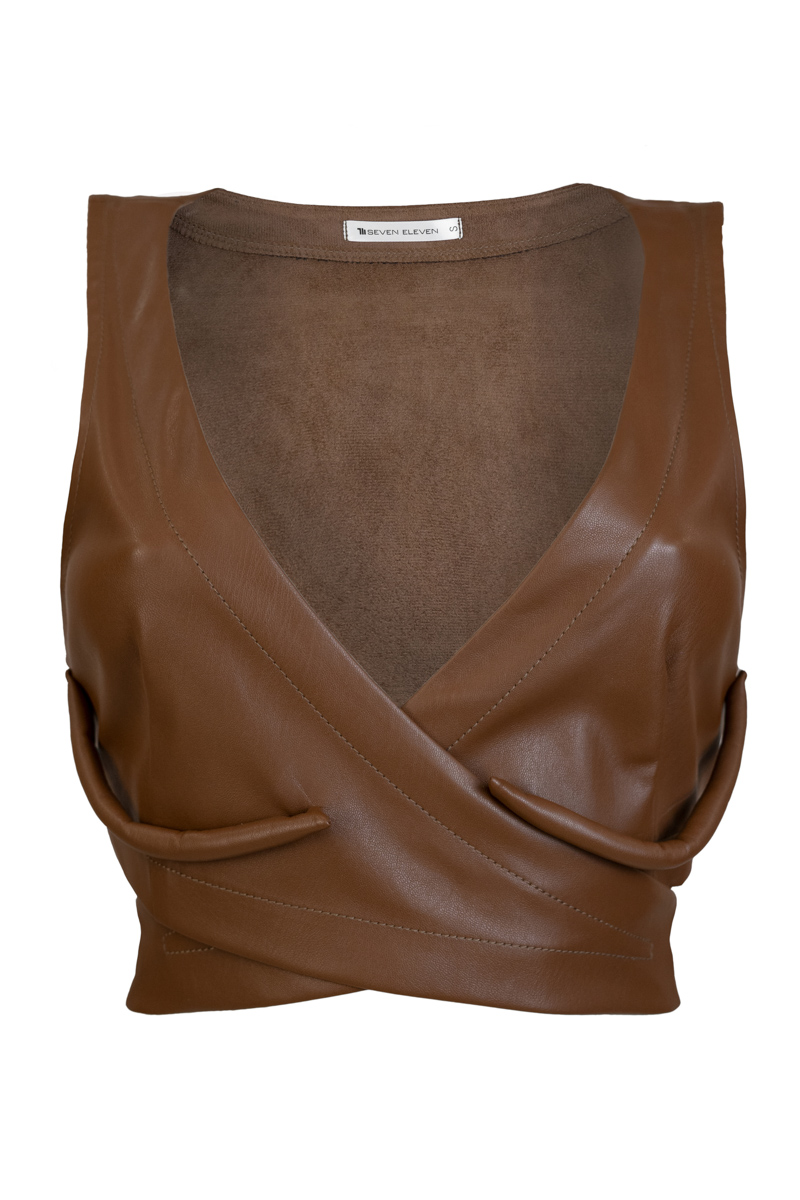 Wisteria ecoleather top in brown